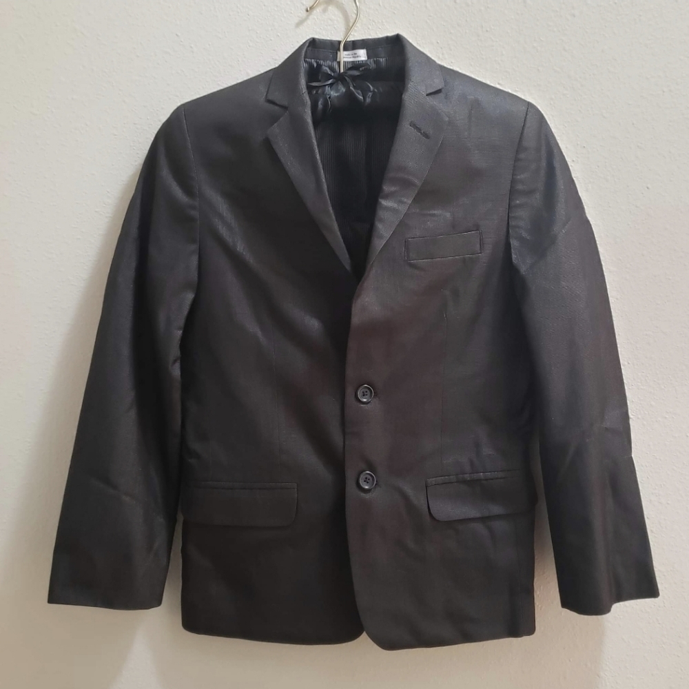 Calvin Klein Boys 12 Suit Sport Coat Jacket Blazer Black Shine Metallic Lined